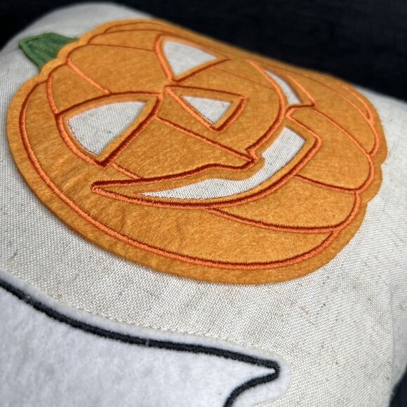 Halloween BOO Throw Accent Pillow Applique Spider Web Pumpkin Ghost - Picture 6 of 6
